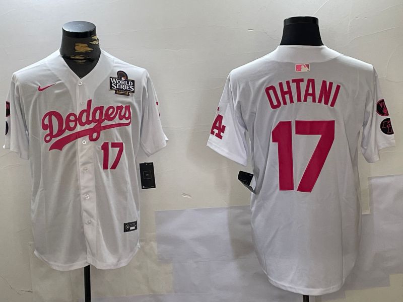 Men Los Angeles Dodgers #17 Ohtani White pink joint name 2024 Nike MLB Jersey style 1027